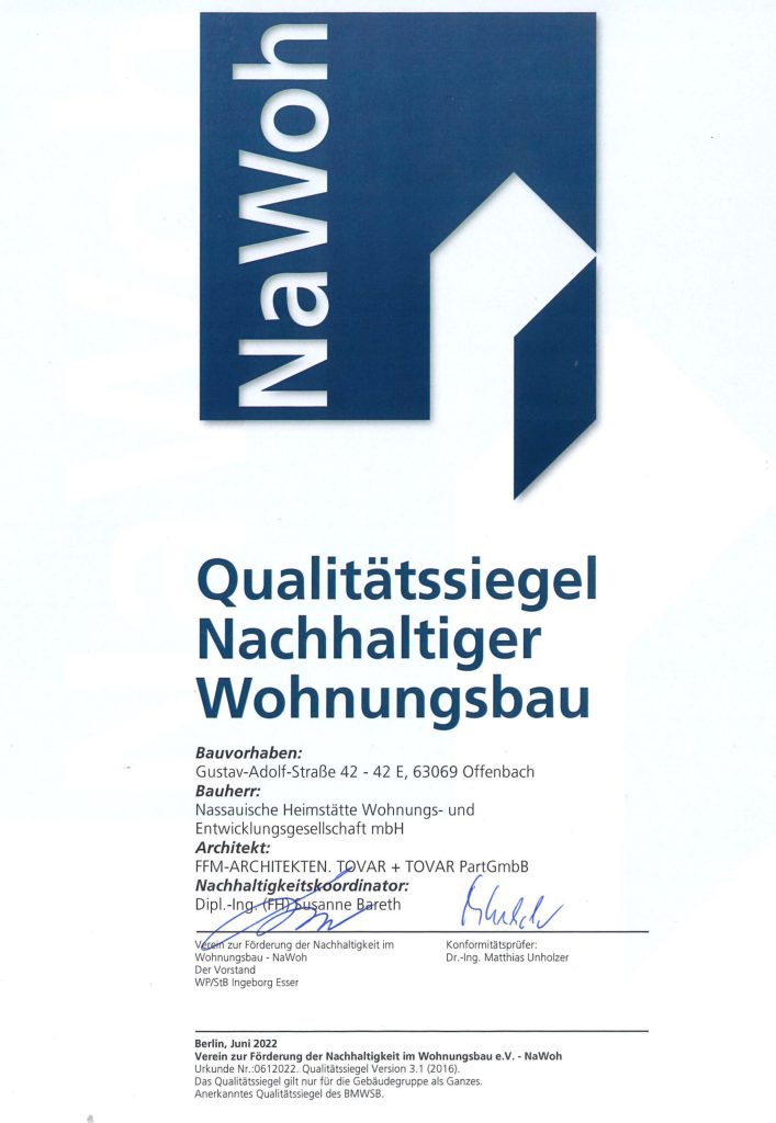 NaWo Qualitätssiegel Nachhaltiger Wohnungsbau FFM-ARCHITEKTEN