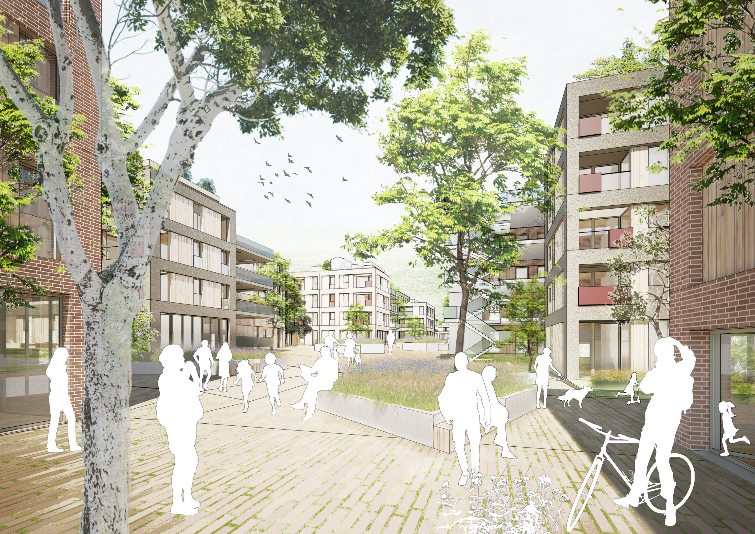 371 Quartier am Rotweg Stuttgart Rot FFM-ARCHITEKTEN Perspektive Fußgänger